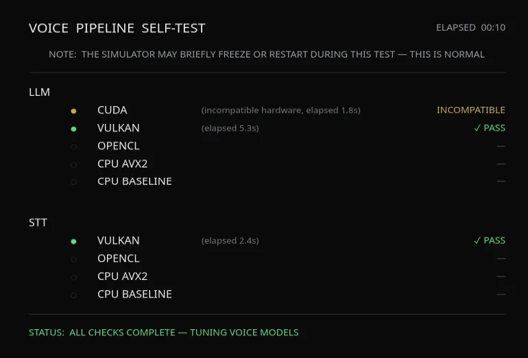 The first-launch loading screen showing the message Verifying voice features with a progress breakdown.