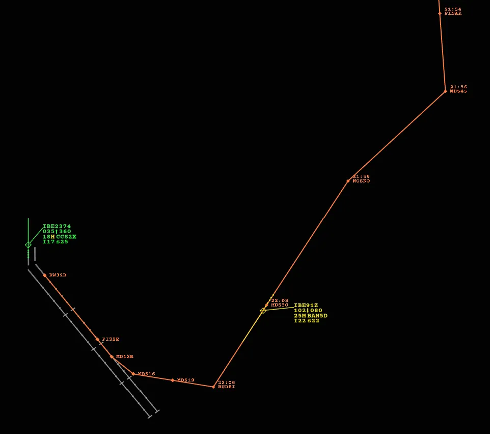 The TAB route preview showing waypoints, estimated times and constraints along the route.